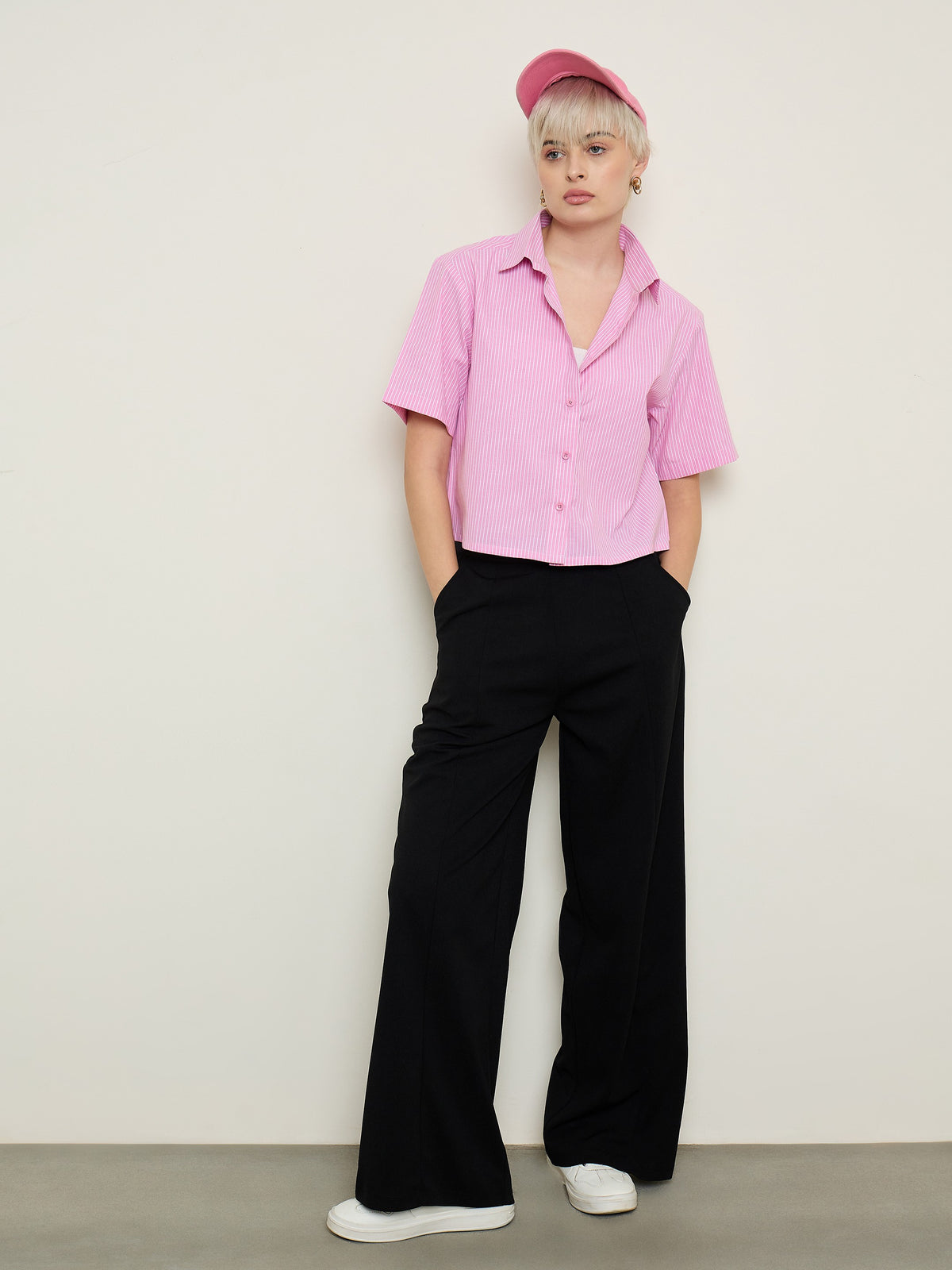Pink Stripes Crop Shirt-SASSAFRAS BASICS