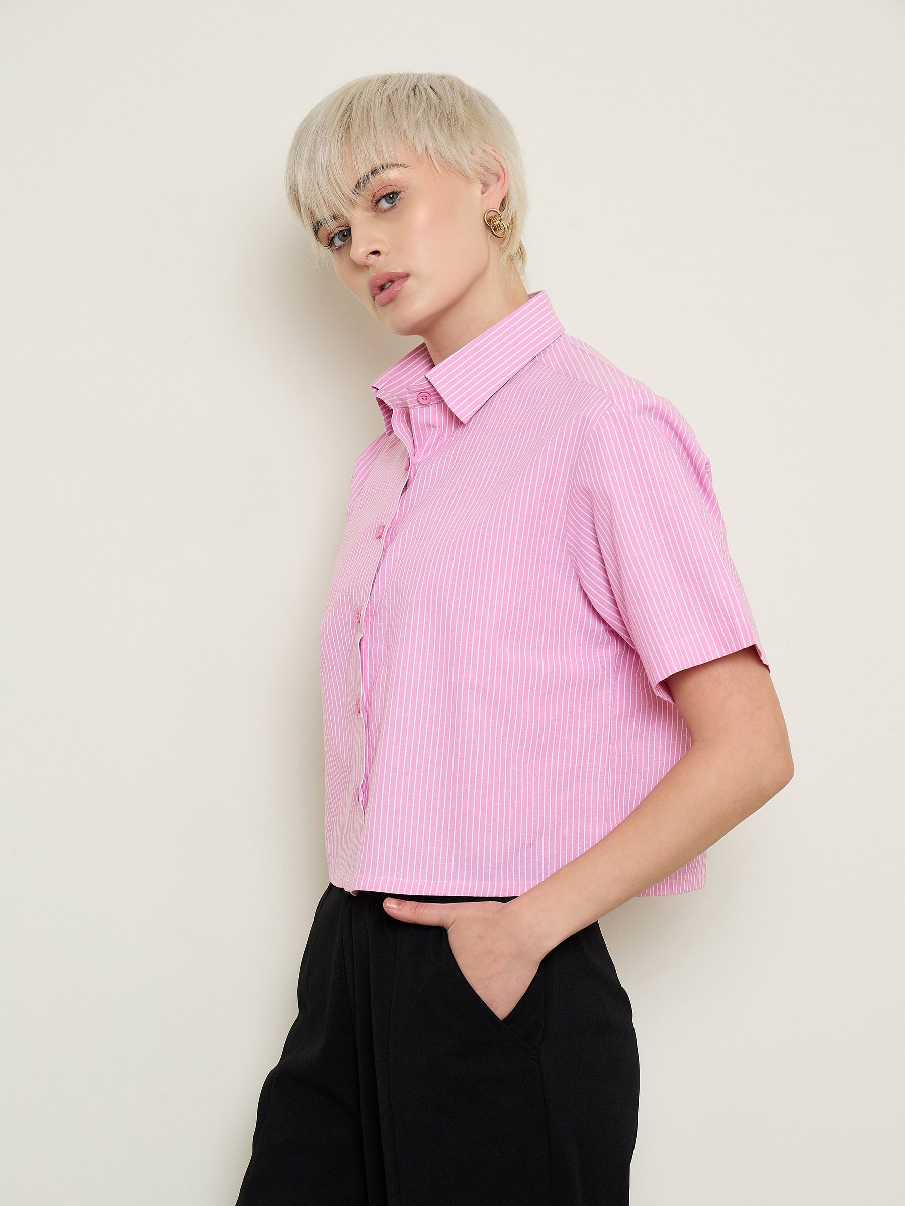 Pink Stripes Crop Shirt-SASSAFRAS BASICS