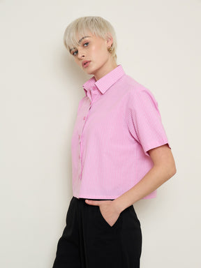 Pink Stripes Crop Shirt-SASSAFRAS BASICS