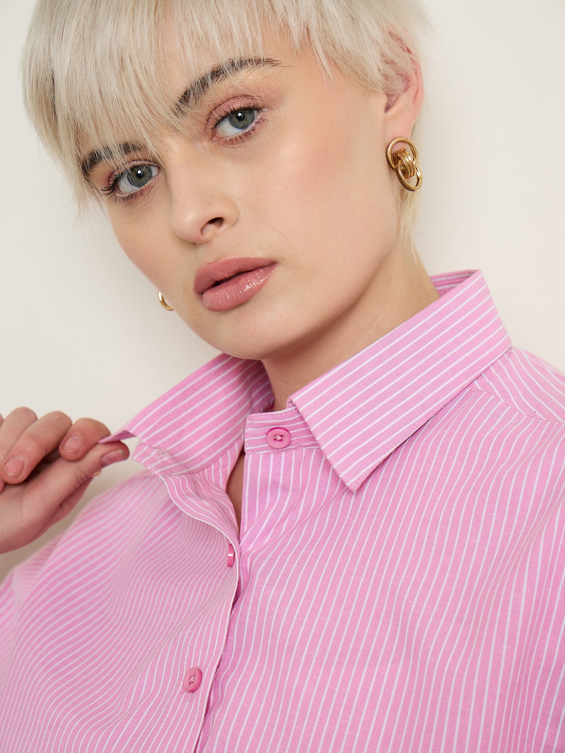 Pink Stripes Crop Shirt-SASSAFRAS BASICS