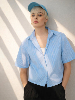 Blue Stripes Crop Shirt-SASSAFRAS BASICS