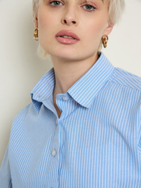 Blue Stripes Crop Shirt-SASSAFRAS BASICS