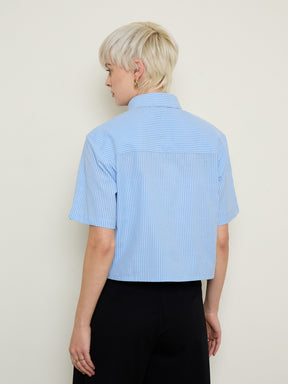 Women Blue Stripes Crop Shirt