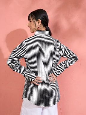 Women Black & White Stripe Slim Fit Shirt