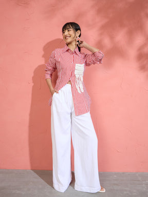 Red & White Stripe Slim Fit Shirt -Pink Paprika by SASSAFRAS