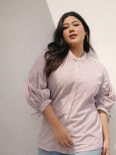 Brown Stripes Mandarin Collar Tie Knot Shirt-SASSAFRAS Curve