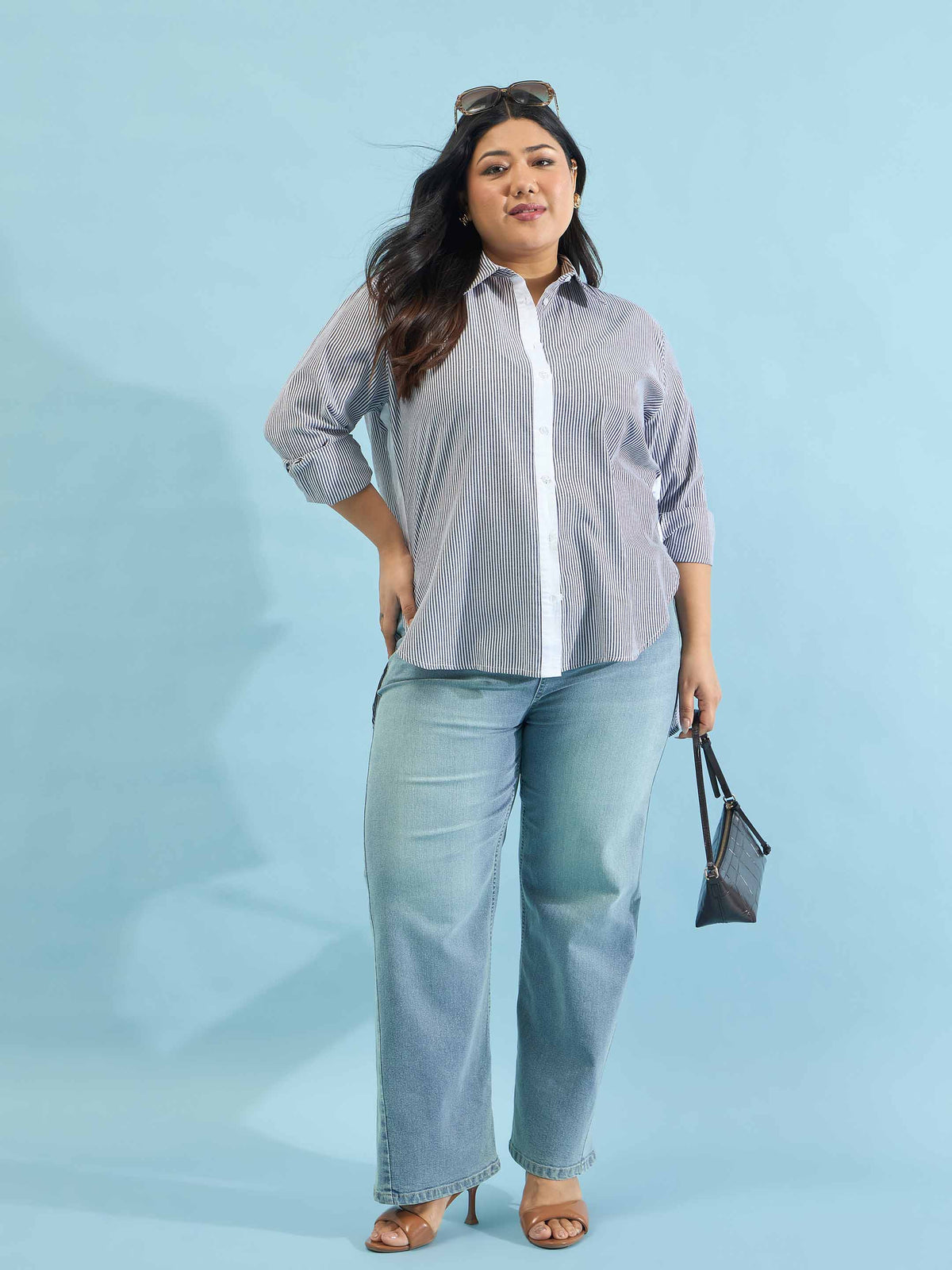 Black Stripes High-Low Shirt-SASSAFRAS Curve