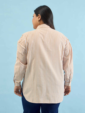 Brown Stripes Front Yoke Detail Regular Shirt -SASSAFRAS Curve