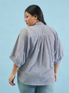 Black Stripes Kimono Sleeves Regular Shirt-SASSAFRAS Curve