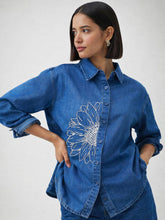 Navy Embroidered Oversize Shirt-SASSAFRAS