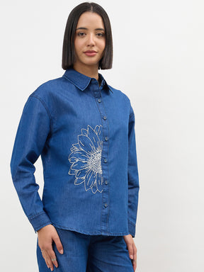 Navy Embroidered Oversize Shirt-SASSAFRAS