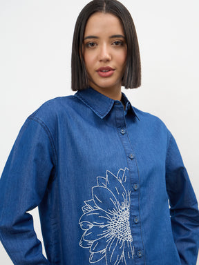 Navy Embroidered Oversize Shirt-SASSAFRAS