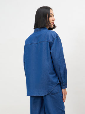Navy Embroidered Oversize Shirt-SASSAFRAS