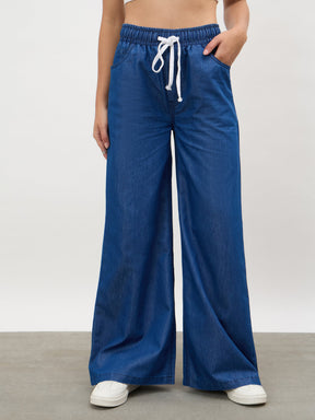 Women Navy Embroidered Oversize Shirts With Straight Pants