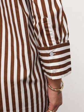 Women Brown Stripe High-Low Regular Shirt