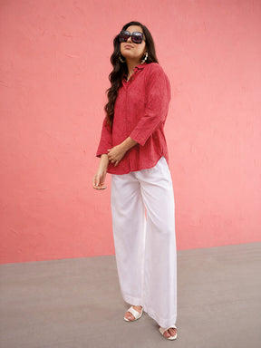 Red Schiffli Regular Shirt-SASSAFRAS