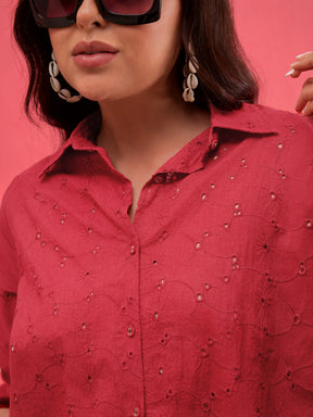 Red Schiffli Regular Shirt-SASSAFRAS