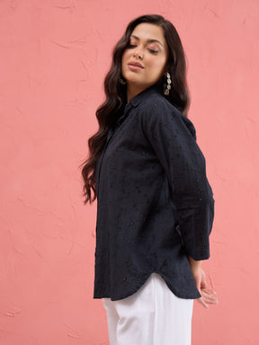 Black Schiffli Regular Shirt-SASSAFRAS
