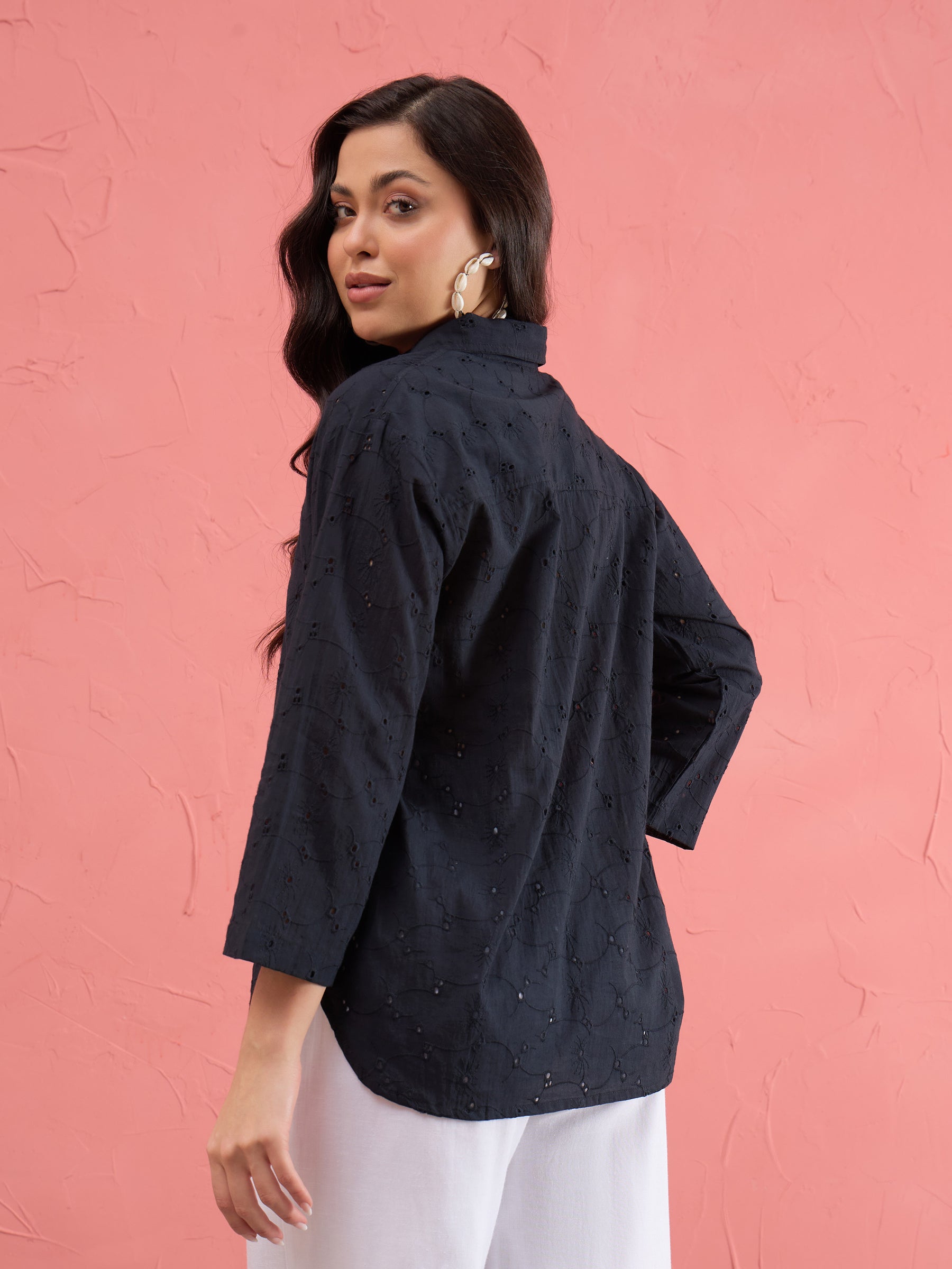 Black Schiffli Regular Shirt-SASSAFRAS