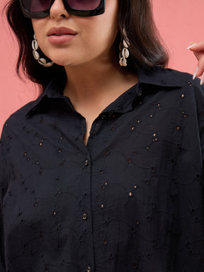 Women Black Schiffli Regular Shirt