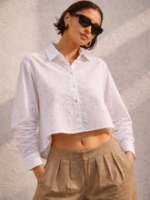 White Schiffli Back Tie Crop Shirt-SASSAFRAS