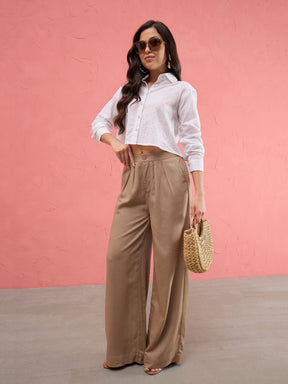 Women White Schiffli Back Tie Crop Shirt