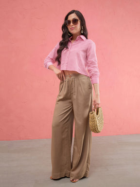 Pink Schiffli Back Tie Crop Shirt-SASSAFRAS