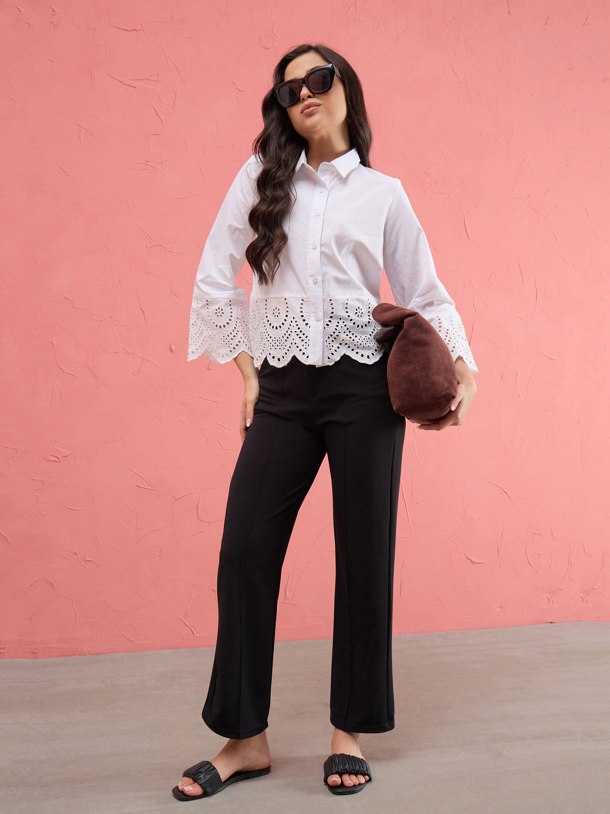 White Poplin Scallop Hem Regular Shirt-SASSAFRAS