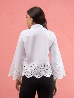 White Poplin Scallop Hem Regular Shirt-SASSAFRAS
