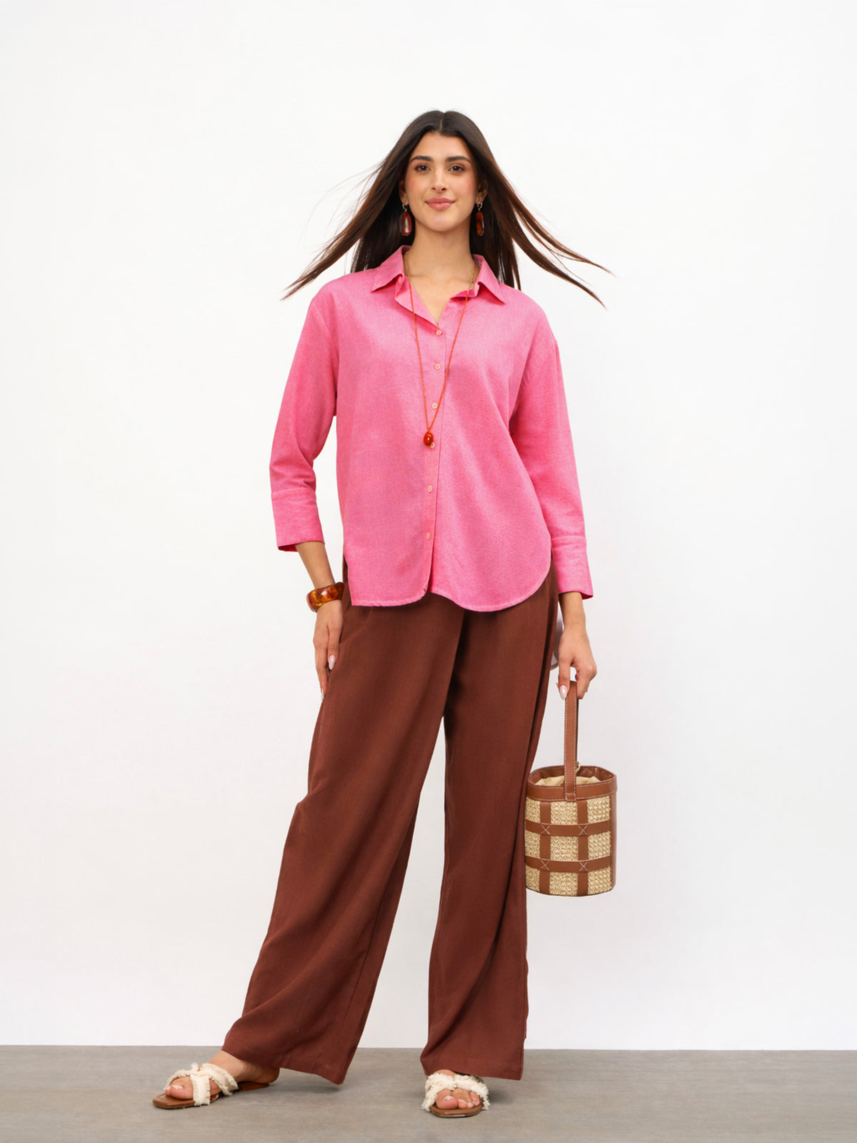 Pink Linen High-Low Oversize Shirt-SASSAFRAS
