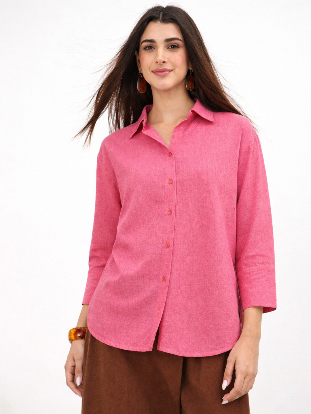 Pink Linen High-Low Oversize Shirt-SASSAFRAS