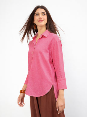 Pink Linen High-Low Oversize Shirt-SASSAFRAS