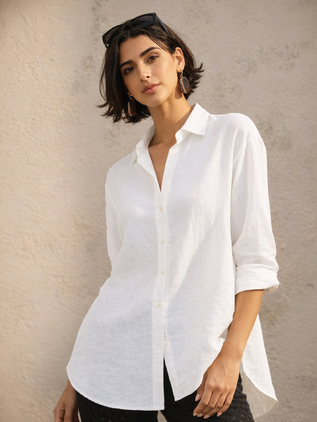 White Linen High-Low Oversize Shirt-SASSAFRAS
