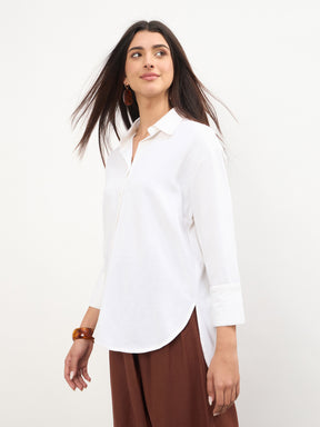 White Linen High-Low Oversize Shirt-SASSAFRAS