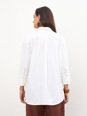 White Linen High-Low Oversize Shirt-SASSAFRAS