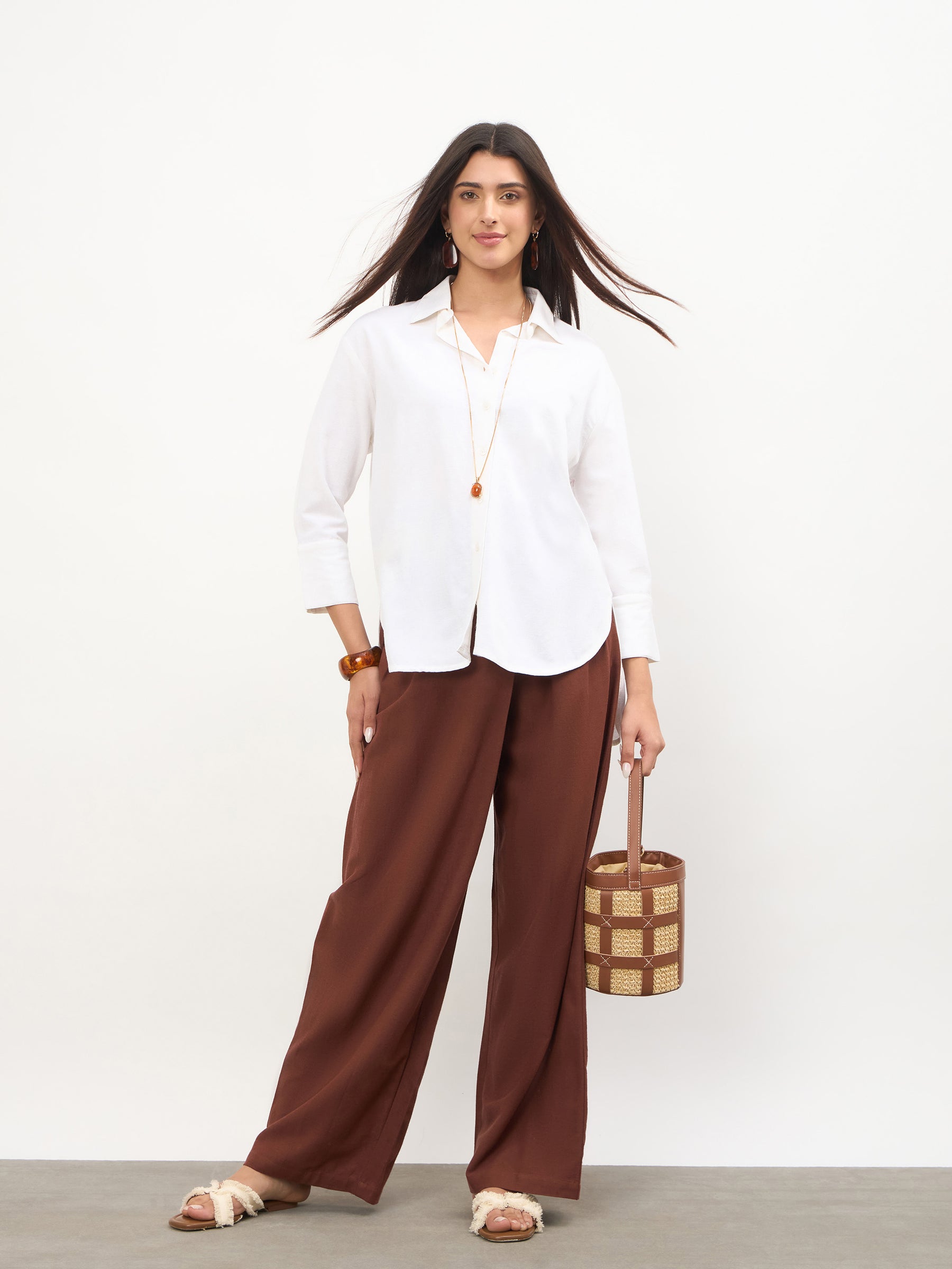 White Linen High-Low Oversize Shirt-SASSAFRAS