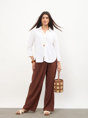White Linen High-Low Oversize Shirt-SASSAFRAS