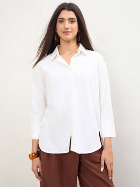 Women White Linen High-Low Oversize Shirt