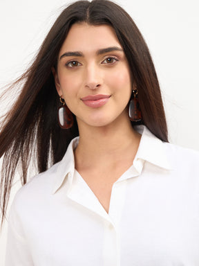 Women White Linen High-Low Oversize Shirt