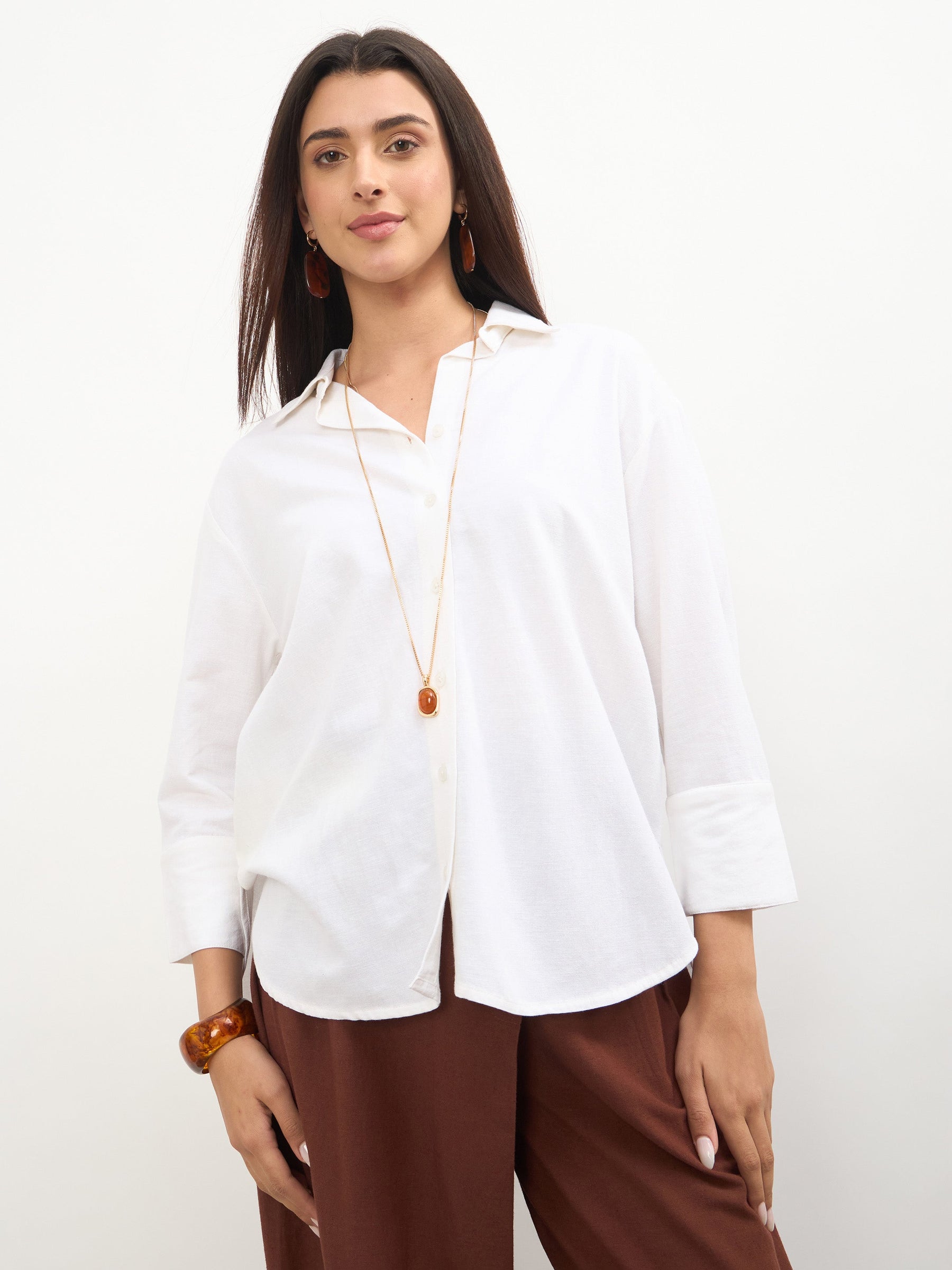 Women White Linen High-Low Oversize Shirt