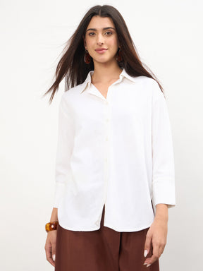 Women White Linen High-Low Oversize Shirt