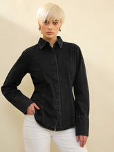 Black Denim Slim Fit Shirt -SASSAFRAS
