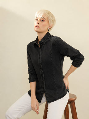 Black Denim Slim Fit Shirt -SASSAFRAS