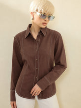 Brown Wash Denim Slim Fit Shirt -SASSAFRAS