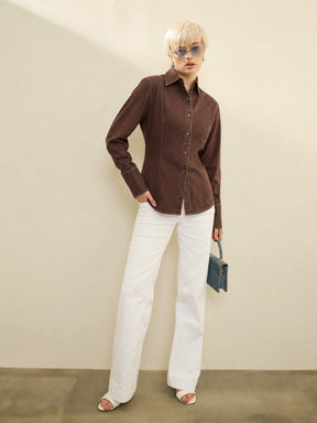 Brown Wash Denim Slim Fit Shirt -SASSAFRAS