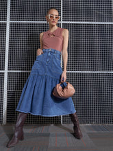 Blue Blast Denim Flared Midi Skirt-SASSAFRAS