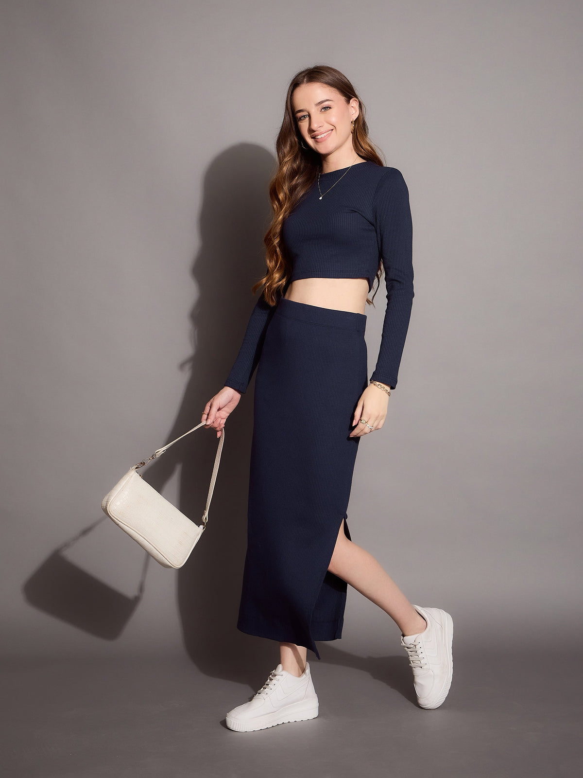 Navy Rib Pencil Skirt-SASSAFRAS BASICS