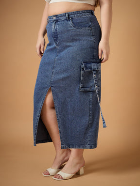 Blue Blast Denim Side Pocket Skirt -SASSAFRAS Curve