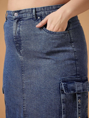 Blue Blast Denim Side Pocket Skirt -SASSAFRAS Curve