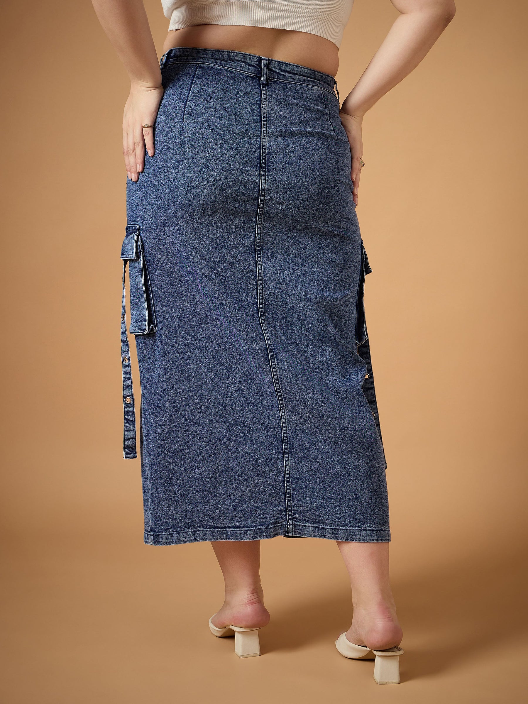 Blue Blast Denim Side Pocket Skirt -SASSAFRAS Curve